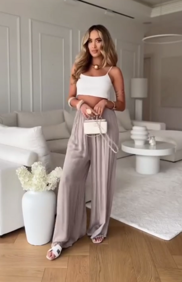 Женские широкие легкие брюки палаццо из штапеля FZ1113 цвет бежевый размер 54/58