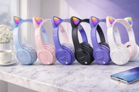 Беспроводные наушники с кошачьими ушками и лед подсветкой Cat Ear Y47 Led, Bluetooth наушники с микрофоном