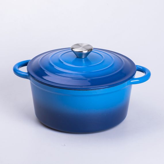 Набір чавунного посуду для приготування 3 каструлі та сковорода з емальованим покриттям Синій | Зображення 5