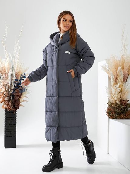 Подовжена зимова куртка-пуховик арт.А-520, темно сірий