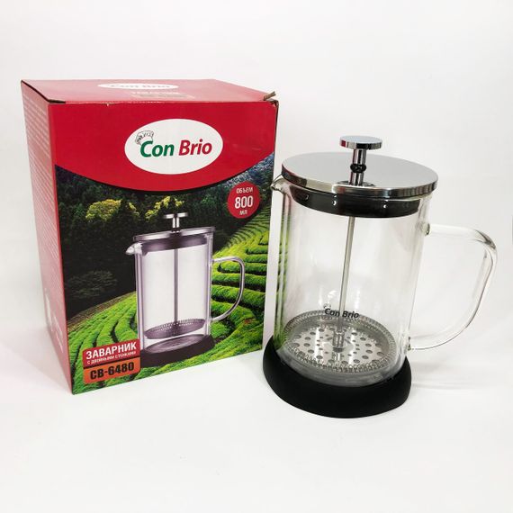 Френч-прес із подвійними стінками Con Brio CB-6480 800 мл, Заварник для чаю з пресом багаторазовий | Зображення 7