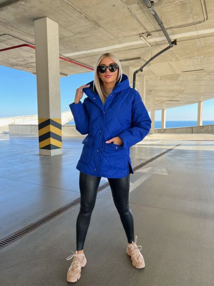 Женская демисезонная стеганая куртка с капюшоном на кнопках NA1039 цвет синий, размер 46/48 | Зображення 3