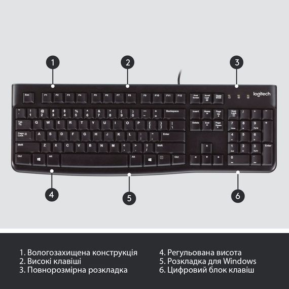 Клавіатура Logitech Keyboard K120 EOM UKR Black | Зображення 5