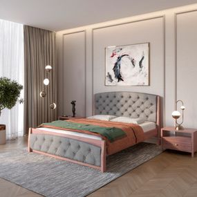 Полуторне дерев'яне ліжко Mebigrand Мехіко Горіх лісовий/Аляска 93 (Сірий) 120х200 см (MBG-12206)