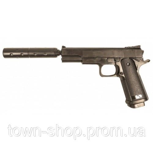 Детский пистолет "Colt 1911 с глушителем" Galaxy G053B Пластиковый | Зображення 1