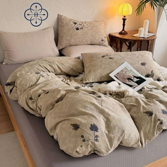 Постельное белье двуспальное из муслина с простынью на резинке Colorful Home Print 14 21778 180х220 см