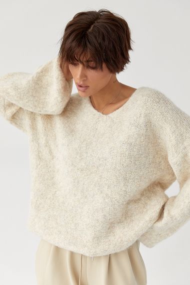 В’язаний жіночий джемпер з рукавами-ліхтариками - бежевий цвет, ONE SIZE (є розміри) | Зображення 4