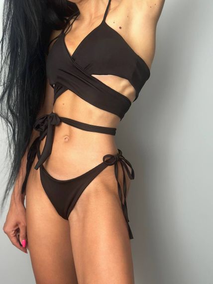 Женский раздельный купальник с завязками LU038 цвет черный, размер onesize 42/48 | Зображення 1