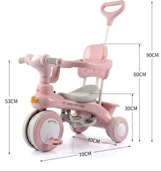 Дитячий триколісний велосипед Baby Carriage 588 рожевий з батьківською ручкою • Велосипед-коляска Baby Carriage 588 для малюків з кошиком | Зображення 1