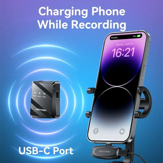 Бездротовий подвійний петличний мікрофон Vention USB-C 2-Pack Wireless Lavalier Black | Зображення 7