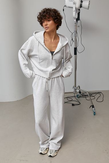 Вільний спортивний костюм із худі та прямими штанами - світло-сірий цвет, S (є розміри) | Зображення 4