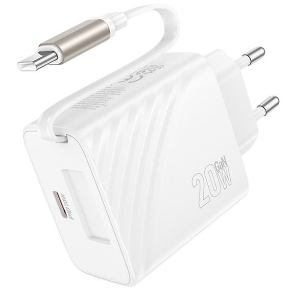 МЗП Hoco N57 Full PD20W with retractable cable Type-C (2USB-C) White | Зображення 3