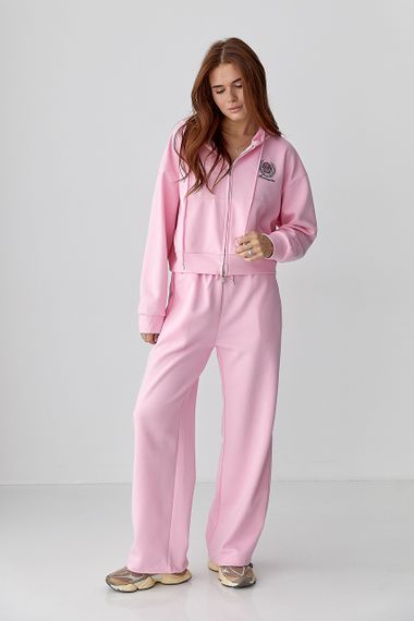 Вільний спортивний костюм з худі та прямими штанами - рожевий цвет, ONE SIZE (є розміри) | Зображення 4