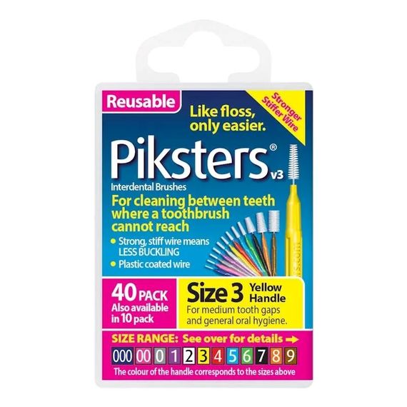 Міжзубні йоржики Piksters, № 3 (діаметр 0.8) жовті, конусні, 40 шт