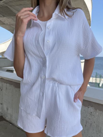 Женский легкий летний костюм шорты и рубашка из муслина NA1042 цвет белый, размер 46/48 | Зображення 3