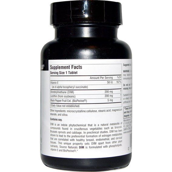 Антиоксидант Source Naturals DIM (Diindolylmethane) 100 mg 60 Tabs | Зображення 1