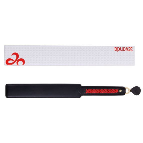 Паддл LOCKINK SEVANDA Braided-handle Spanking Paddle, чорно-червоний, гладенький, з плетінням на ручці | Зображення 6