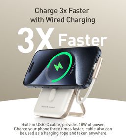 УМБ Choetech Magnetic Wireless 10000mAh 20W PD USB-C In/Out, Qi-15W,buid-in cabel White