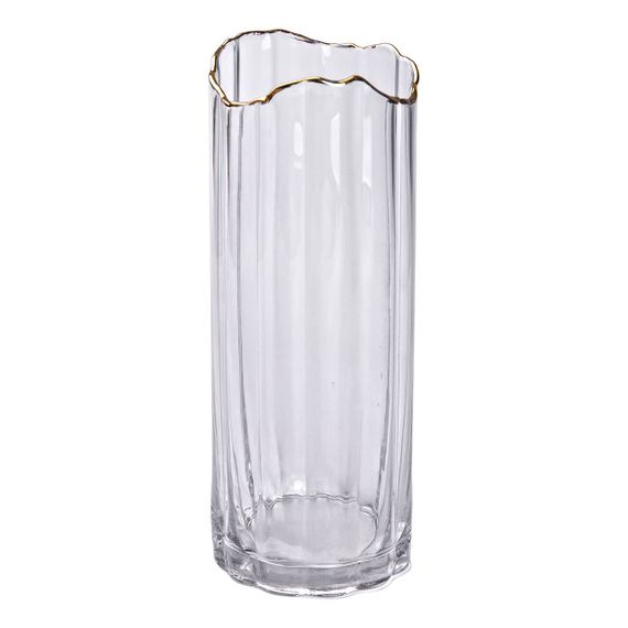 Декоративна ваза із прозорого скла із золотим обідком 29,5 см. | Зображення 2
