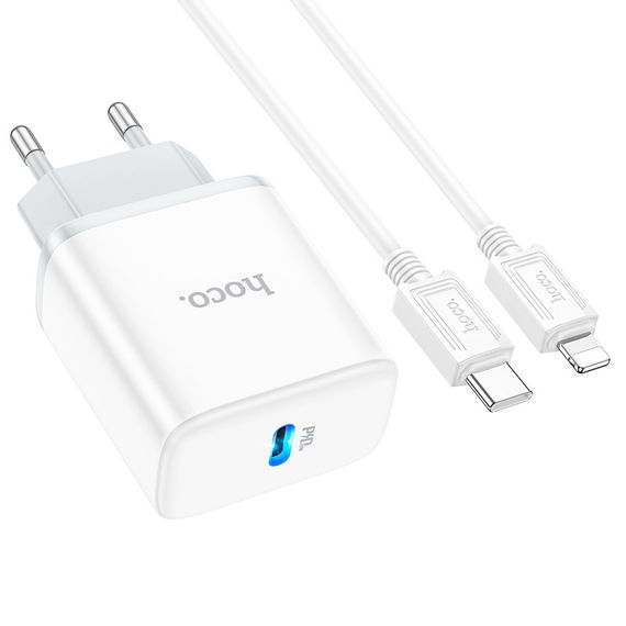 Набір СЗУ 110-240V HOCO C104A + кабель Lighting, 1xUSB-C, PD20W, кабель 1м | Зображення 2