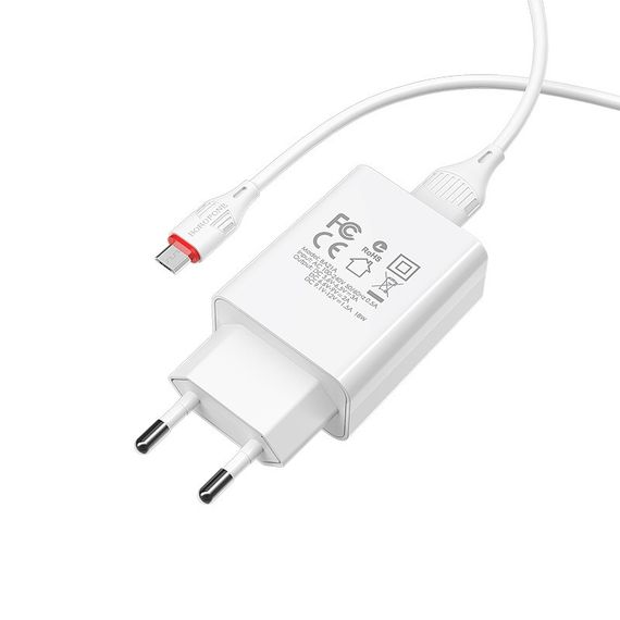 МЗП Borofone BA21A Long journey QC3.0 3A (1USB-A) + кабель USB to MicroUSB Білий | Зображення 2