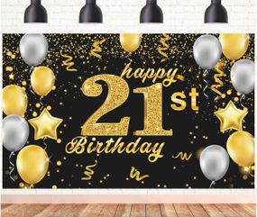 Баннер на 21-й день рождения, черное золото, украшение на 21-й день рождения, фон, баннер, очень большой, черн