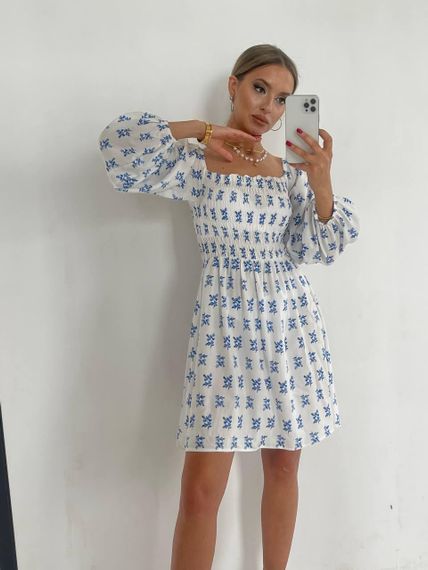Сукня-резинка в квітковий принт Блакитний, XL | Зображення 3