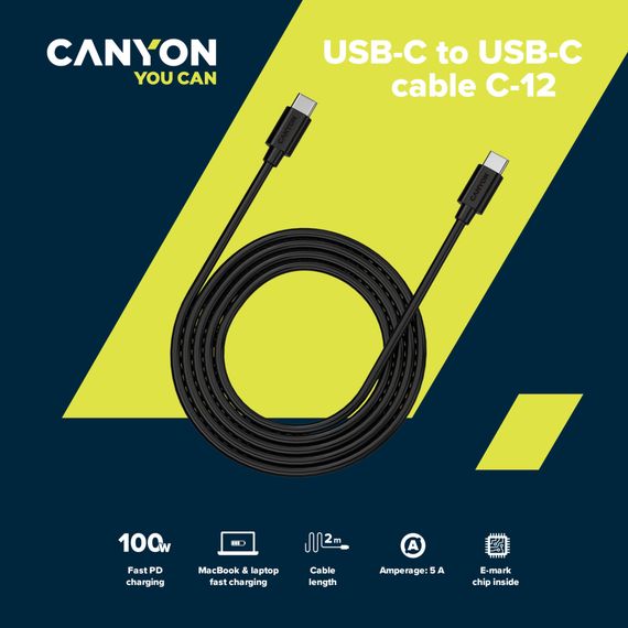 Дата кабель USB-C to USB-C 2.0m 100W 20V/ 5A black Canyon (CNS-USBC12B) | Зображення 2