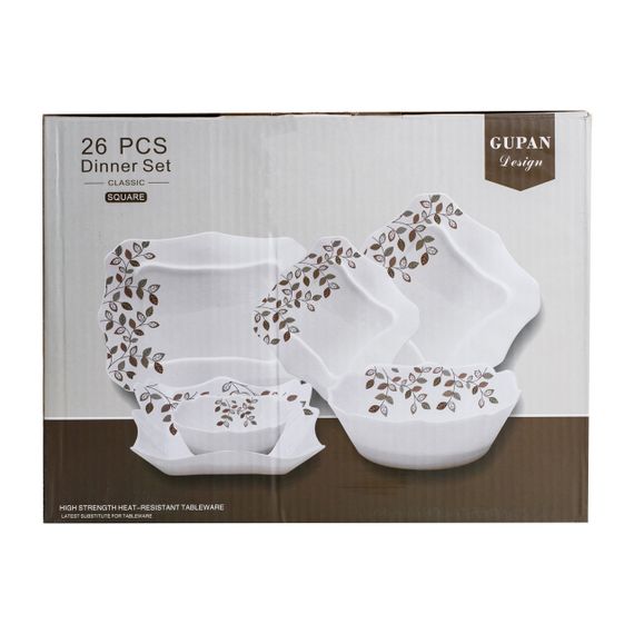 Столовый сервиз фарфоровых квадратных тарелок на 6 персон 24 предмета белый HP23405 | Зображення 9