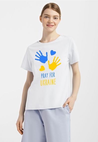Футболка жіноча біла з принтом "Pray for Ukraine", S