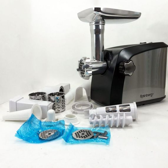 Електрична м'ясорубка Rainberg RB-673 із соковижималкою та шатківницею 9 насадок 3000W з реверсом | Зображення 9