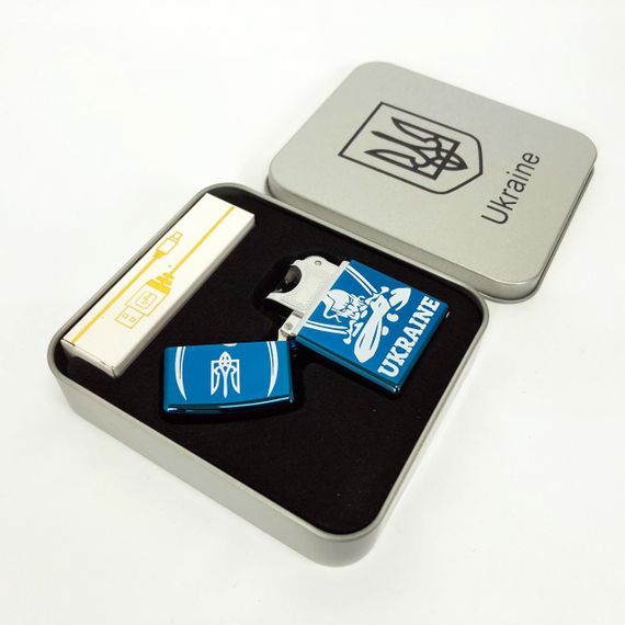 Дугова електроімпульсна запальничка USB Україна (металева коробка) HL-449. DG-606 Колір: синій | Зображення 9