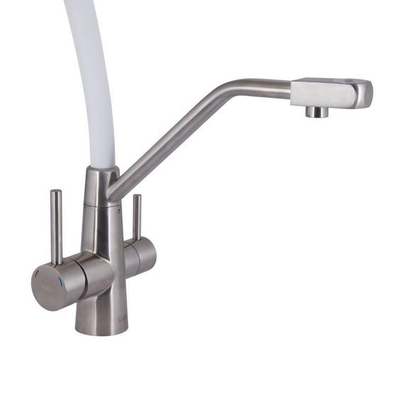 Змішувач для кухні Lidz Aria 020F3 з гнучким виливом з підключенням для питної води (k35) LDARI020F3WNK39480 White / Nickel | Зображення 2