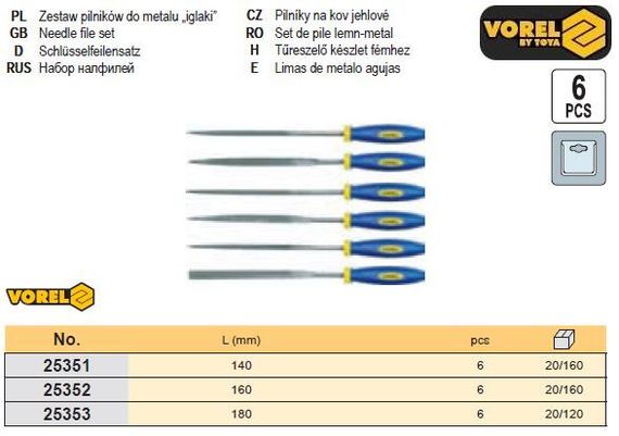 Набор надфилей Польша надфили l=180 мм 6 штук VOREL-25353