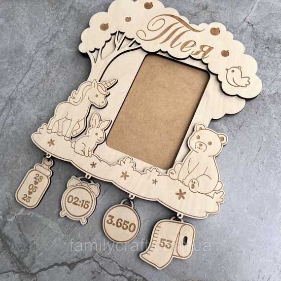 Іменна дерев’яна фоторамка з даними про народження дитини Подарунок новонародженому метрика | Зображення 6