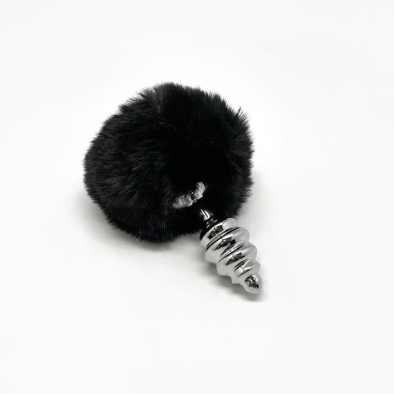 Металлическая анальная пробка Кроличий хвостик Alive Fluffy Twist Plug S Black, диаметр 2,9 см | Зображення 1