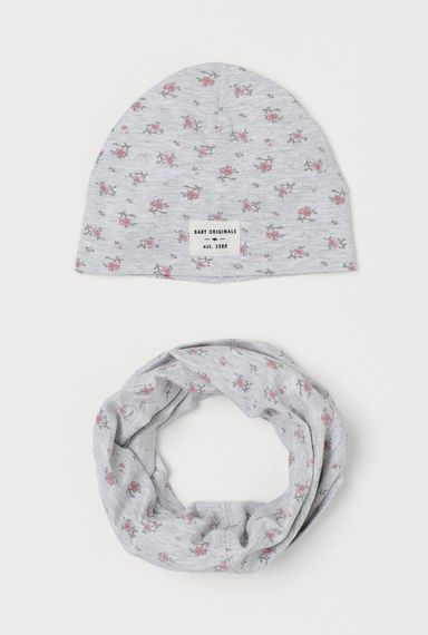 Дитячий демісезонний комплект (шапка + хомут) для дівчинки H&M 50-51 см Сірий (250122087B)