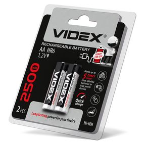 Аккумуляторы Videx HR6/AA 2500mAh 2 шт в блистере, готовы к использованию с упаковки (23341)