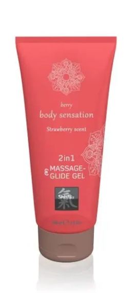 Лубрикант и массажное масло 2 в 1 HOT SHIATSU Massage-& Glide gel 2in1 Strawberry scent, 200 мл Sex Aura