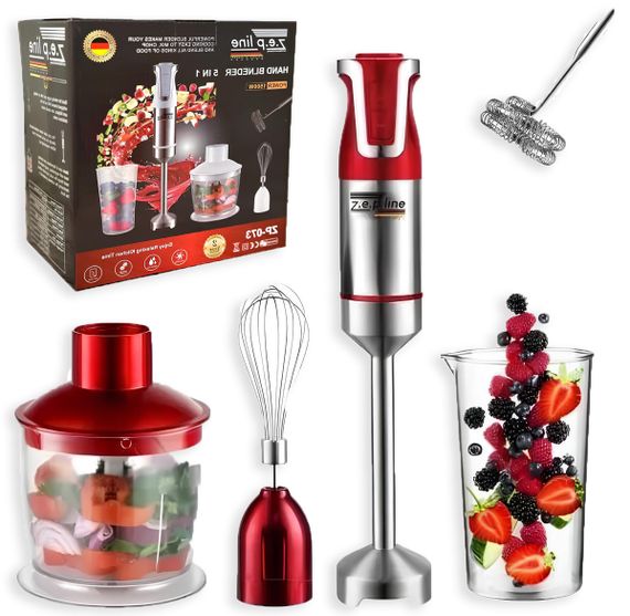 Занурювальний блендер 5 в 1 металева ніжка Zepline ZP-074 1500 Вт Червоний (47632-ZP-074_1036) | Зображення 2