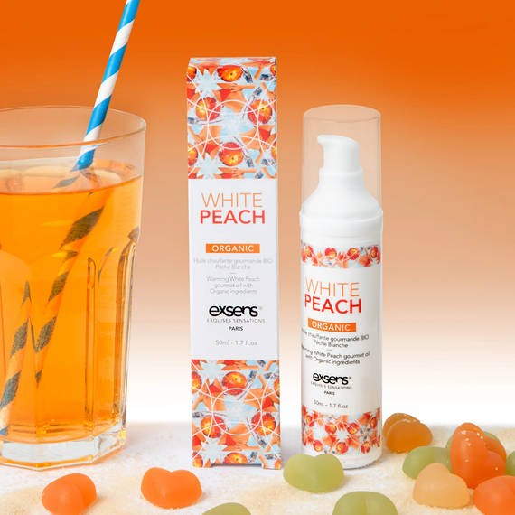 Масажна олія EXSENS Organic White Peach 50мл розігрівальна, без цукру, без парабенів, їстівна | Зображення 3