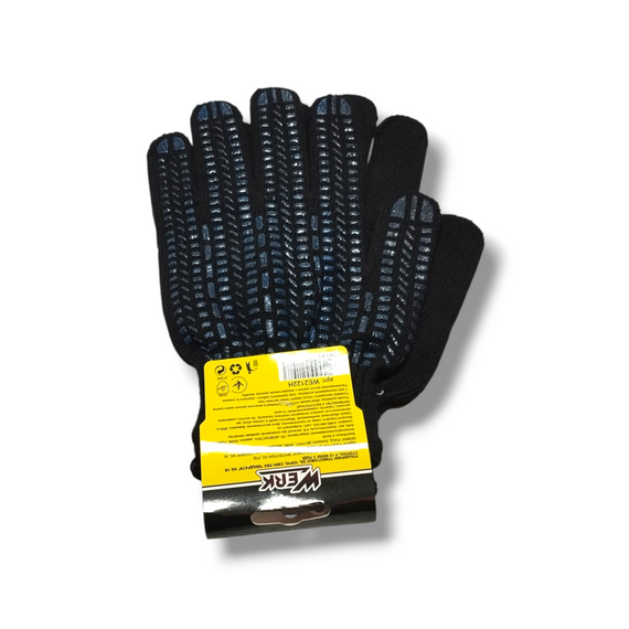 Рукавички трикотажнi ХБ, чорн. колiр, сині ПВХ квадрати на однiй сторонi, оверлок на манжетi бiлого кольору, р.10 WERK | Зображення 1