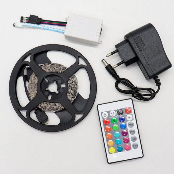 Светодиодная RGB лента 5м, 3528 с пультом и блоком питания / Многоцветная LED лента самоклеющаяся | Зображення 9