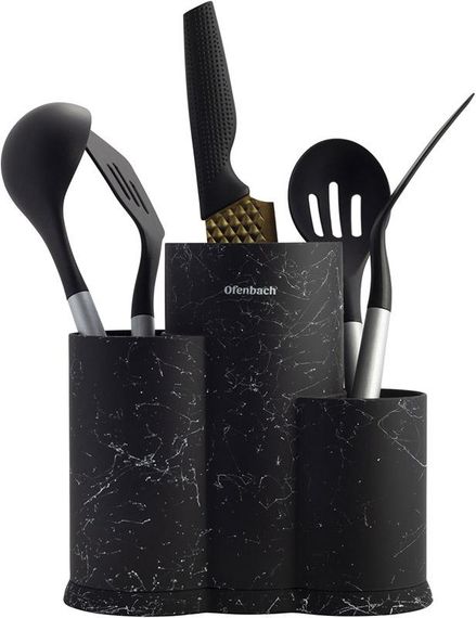 Підставка-колода Ofenbach Black Marble для кухонних ножів і ножиць 23х12х22см, потрійна кругла | Зображення 1