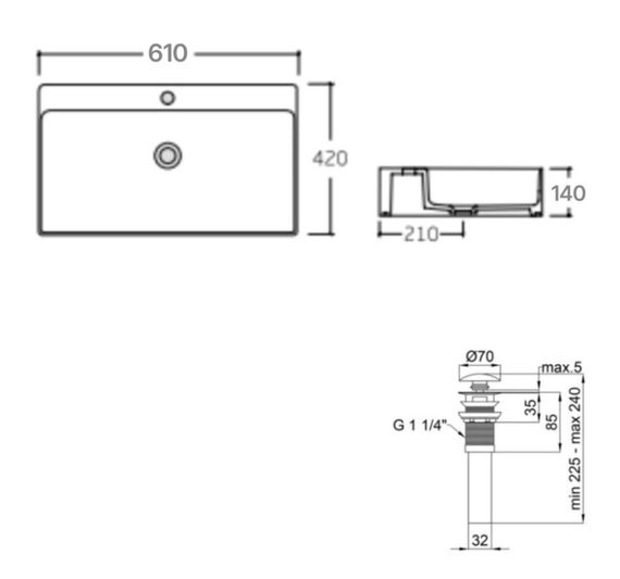 Раковина підвісна Qtap Nando LT 610х420х140 White з донним клапаном QT12112173WN47326 | Зображення 6
