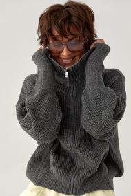 В'язаний жіночий кардиган на блискавці - сірий цвет, ONE SIZE (є розміри)