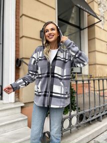 Женская теплая флисовая рубашка в клетку ALI302 цвет серый, размер 46/48