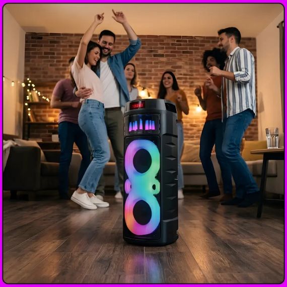 Портативна Bluetooth колонка 2х6.5" з дротовим мікрофоном і пультом ДК JQS6221 30W | Зображення 6