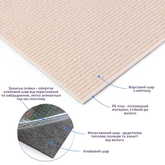 Самоклеюча плитка під ковролін молочний 600х600х4,5мм SW-00002483 | Зображення 1