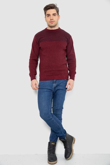 Светр чоловічий в смужку, колір бордовий, 161R1029 | Зображення 1